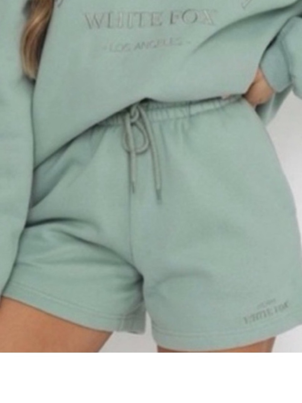 White Fox sweat shorts, “sage” green/medium